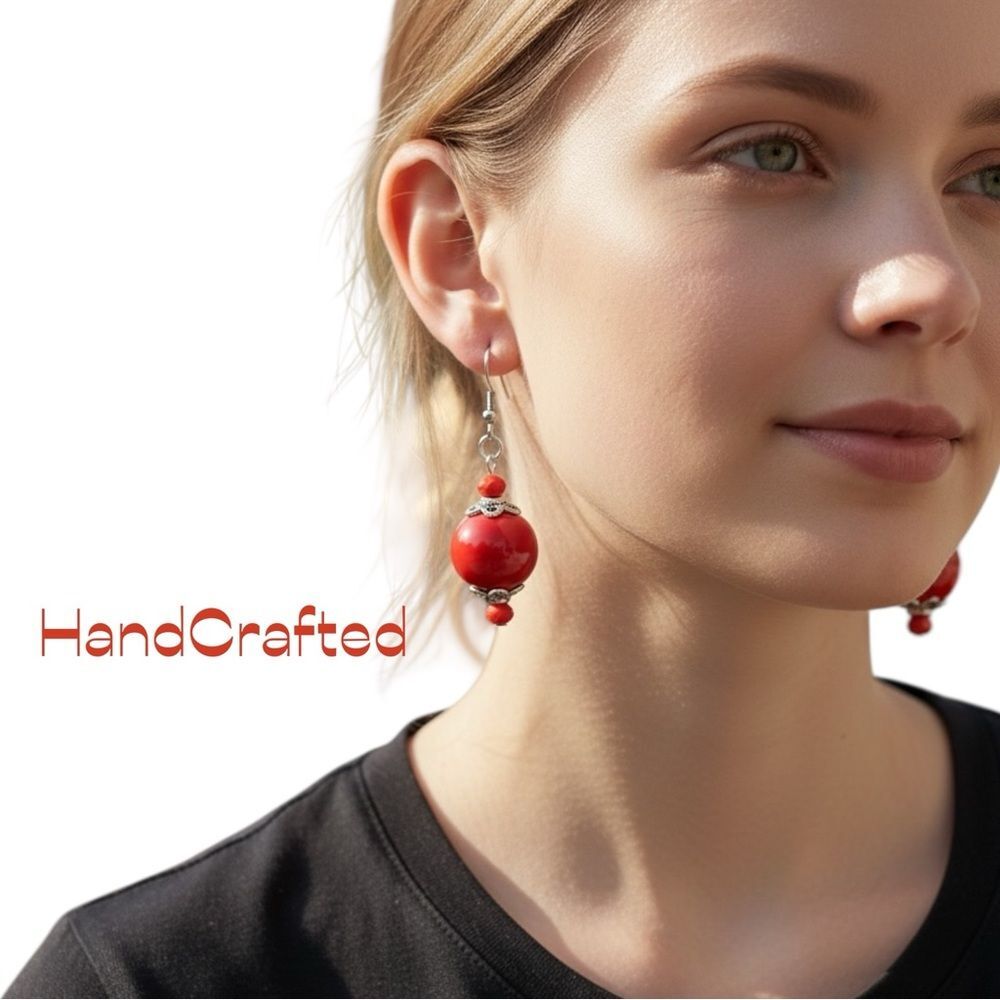HandCrafted Orange Ceramic Silver Earrings Set NWT